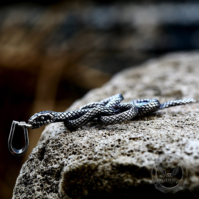 Coiled Snake Inlaid Zircon Pendant in Stainless Steel