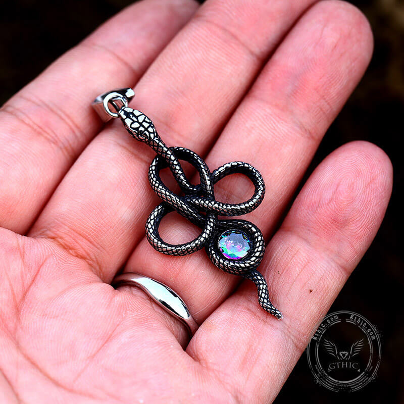 Coiled Snake Inlaid Zircon Pendant in Stainless Steel