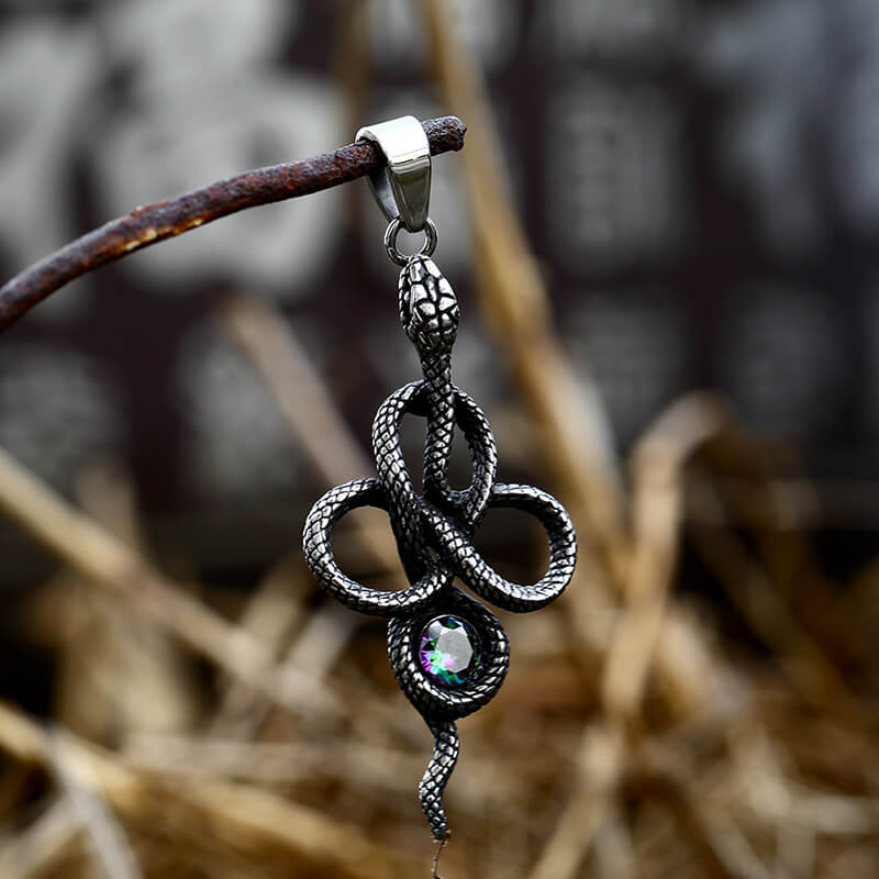 Coiled Snake Inlaid Zircon Pendant in Stainless Steel