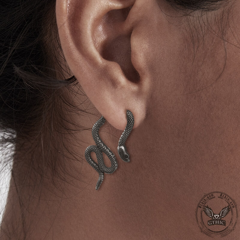 Coiled Snake Earrings in Stainless Steel
