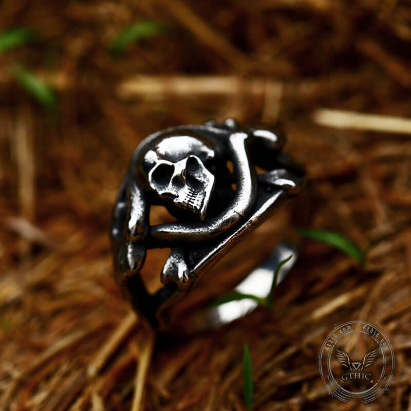 Coiled Snake Stainless Steel Skull Ring