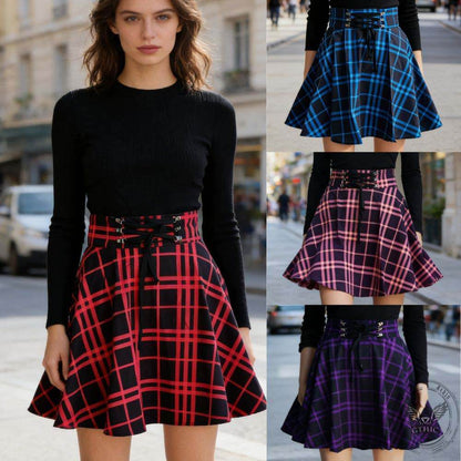 College Style Plaid High Waist Pleated Skirt