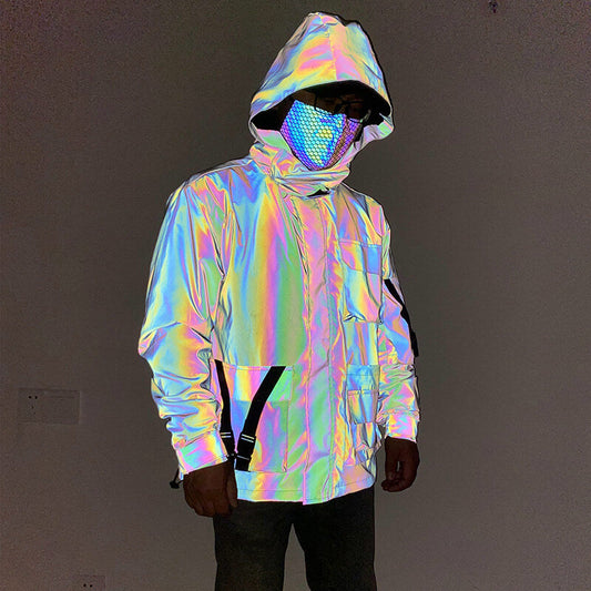 Colorful Multi-Pocket Reflective Techwear Jacket
