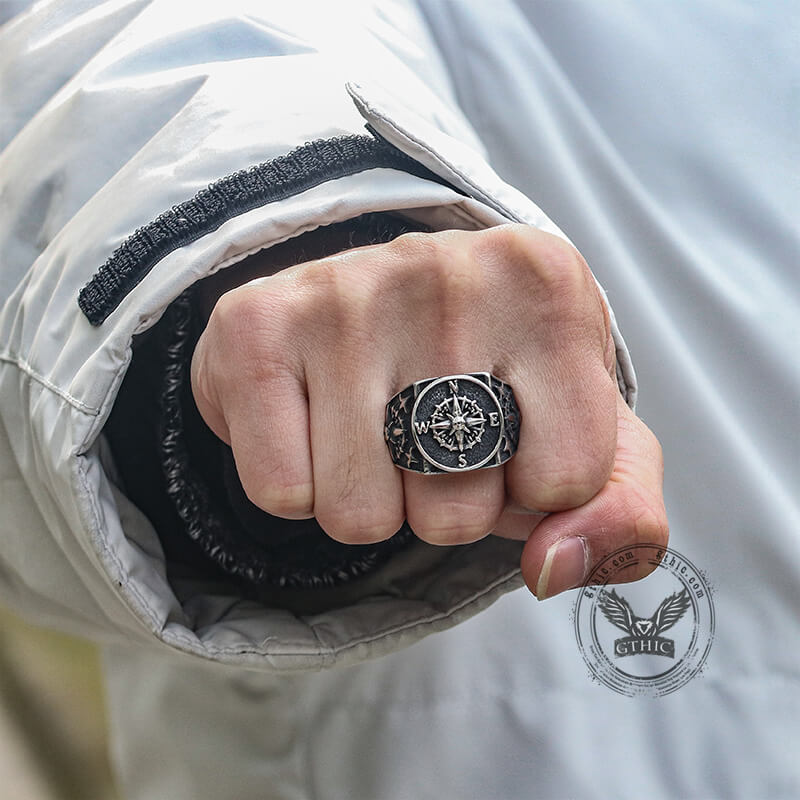 Compass Design Marine Ring in Stainless Steel