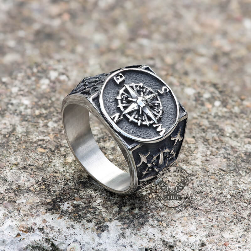 Compass Design Marine Ring in Stainless Steel