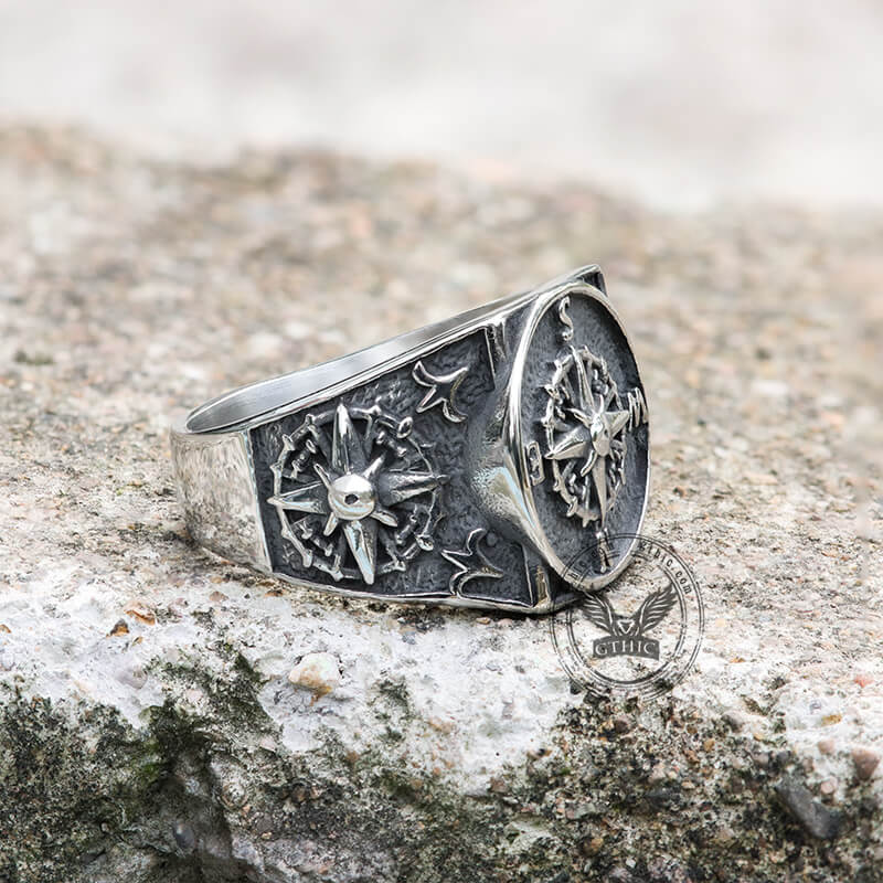 Compass Design Marine Ring in Stainless Steel