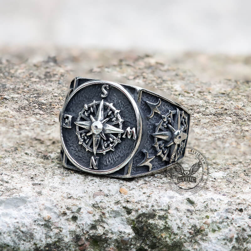 Compass Design Marine Ring in Stainless Steel