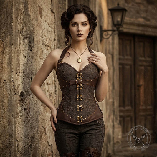 Court-Style Gothic 12 Steel-Boned Halter Corset