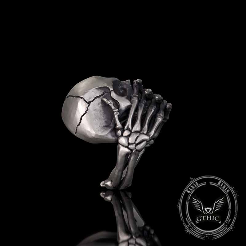 Cover Mouth Skull Sterling Silver Gothic Ring