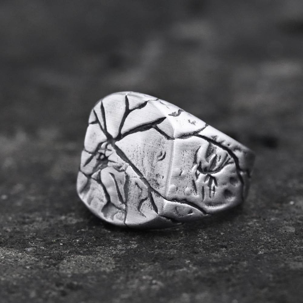 Cracked Stone Texture Ring in Stainless Steel