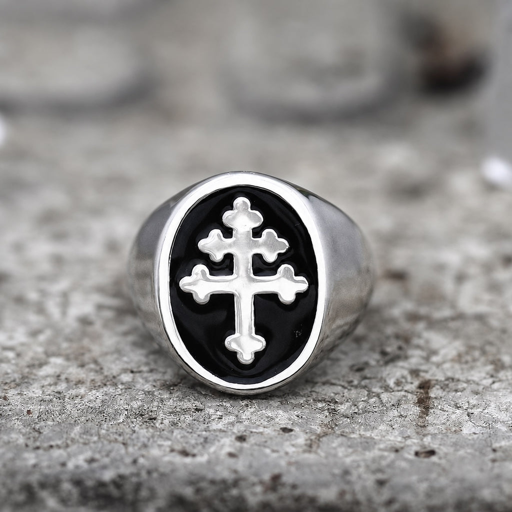 Cross of Lorraine Masonic Ring in Stainless Steel