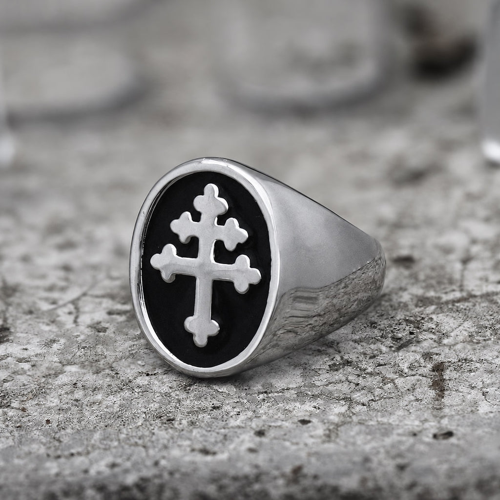 Cross of Lorraine Masonic Ring in Stainless Steel