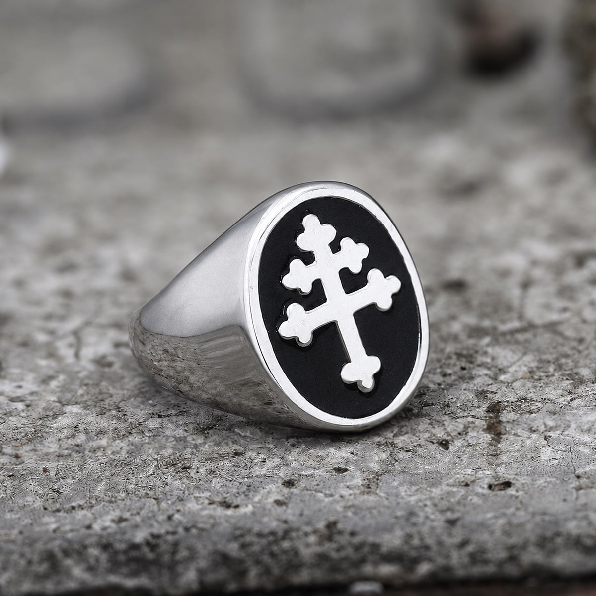Cross of Lorraine Masonic Ring in Stainless Steel