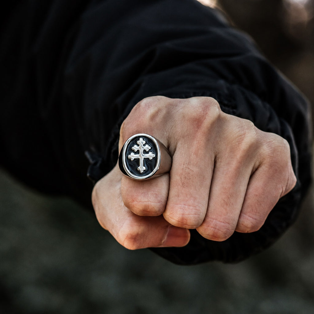 Cross of Lorraine Masonic Ring in Stainless Steel