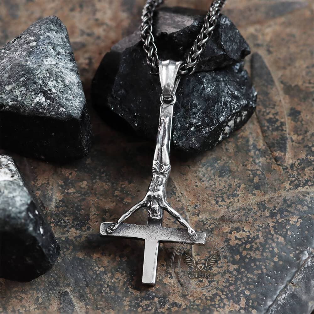 Cross of Saint Peter Pendant in Stainless Steel