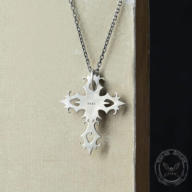 Cross Purple Zircon Gothic Pendant in Sterling Silver