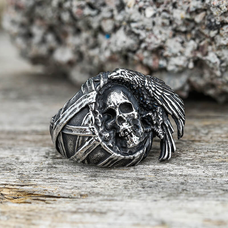 Crow Stainless Steel Skull Ring