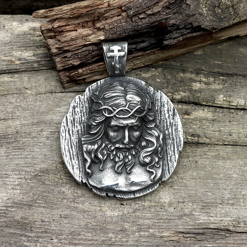 Crown of Thorns Jesus Pendant in Stainless Steel