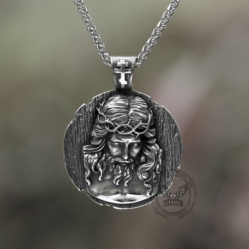 Crown of Thorns Jesus Pendant in Stainless Steel