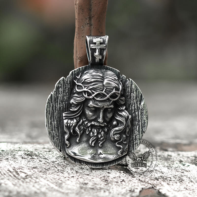 Crown of Thorns Jesus Pendant in Stainless Steel