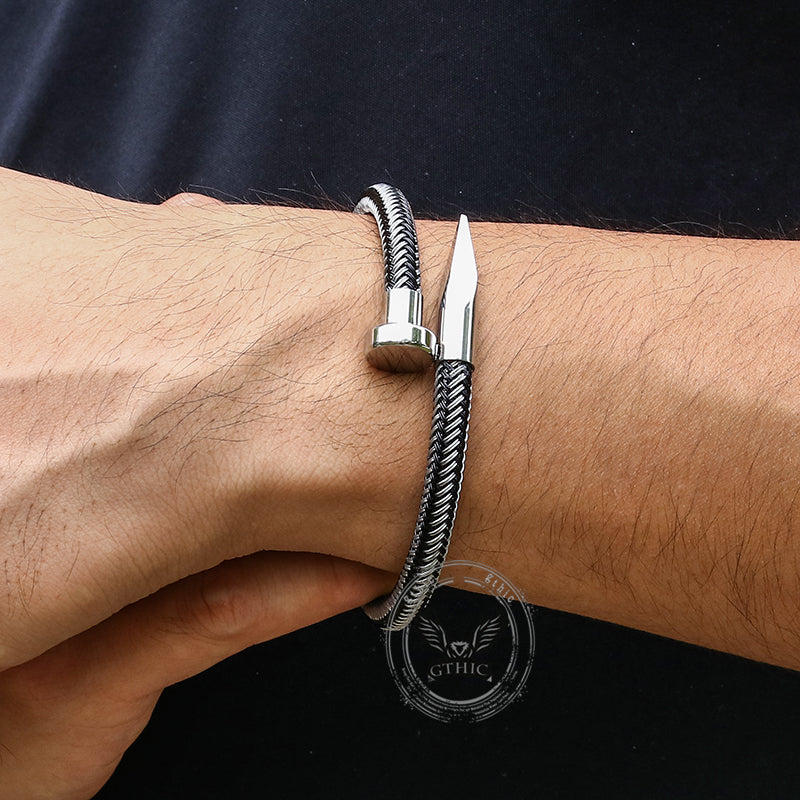 Curved Nail Simple Bracelet in Stainless Steel