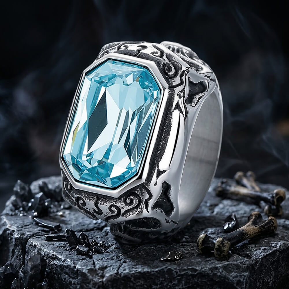 Vintage Zirconia Demon Eye Stainless Steel Skull Ring