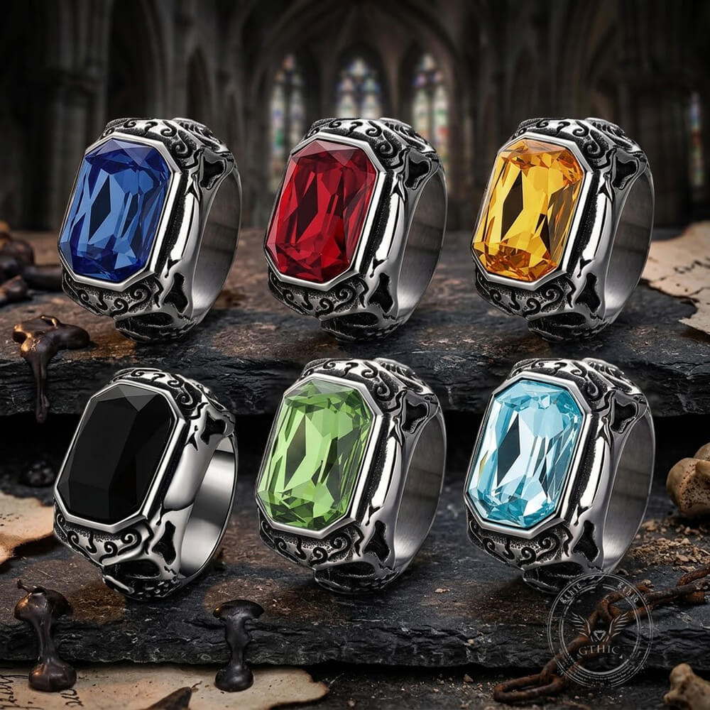 Vintage Zirconia Demon Eye Stainless Steel Skull Ring