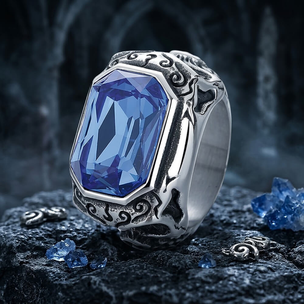 Vintage Zirconia Demon Eye Stainless Steel Skull Ring