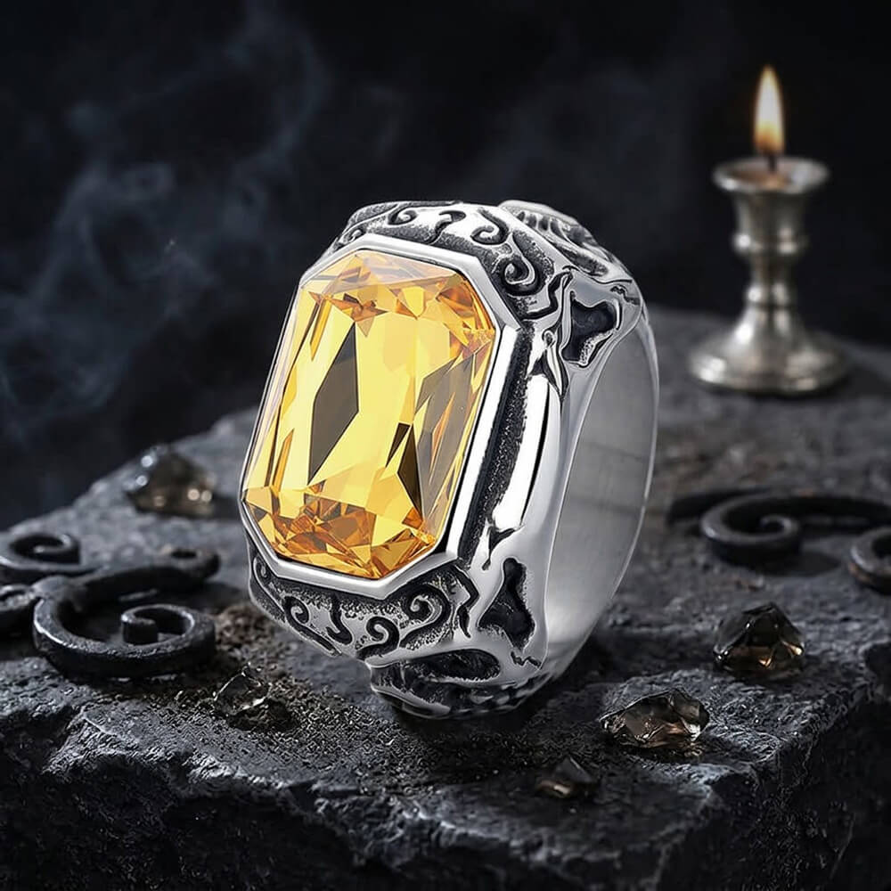 Vintage Zirconia Demon Eye Stainless Steel Skull Ring