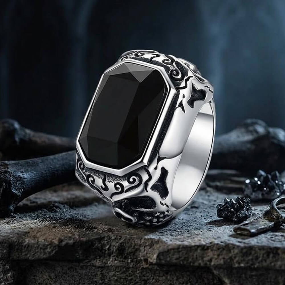 Vintage Zirconia Demon Eye Stainless Steel Skull Ring