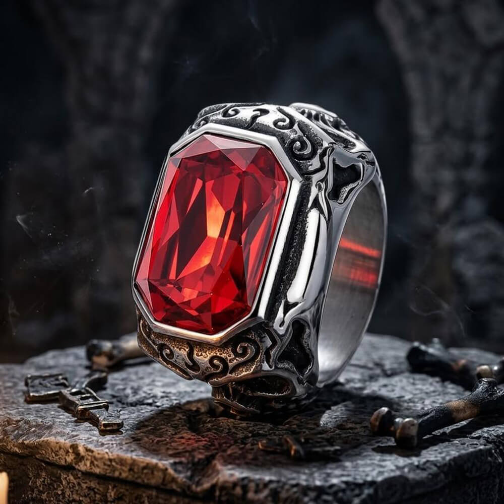 Vintage Zirconia Demon Eye Stainless Steel Skull Ring