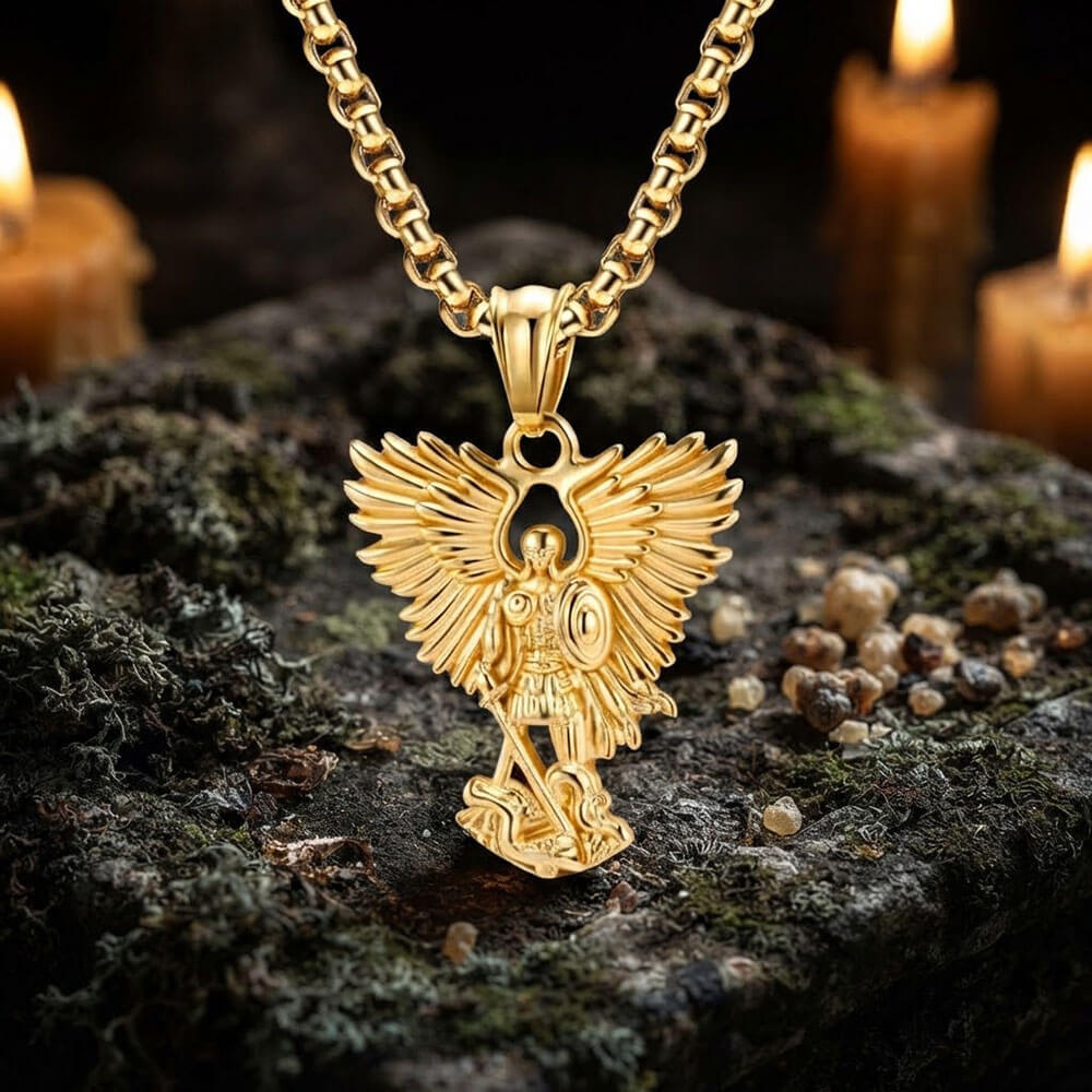 Vintage Archangel Saint Michael Pendant in Stainless Steel