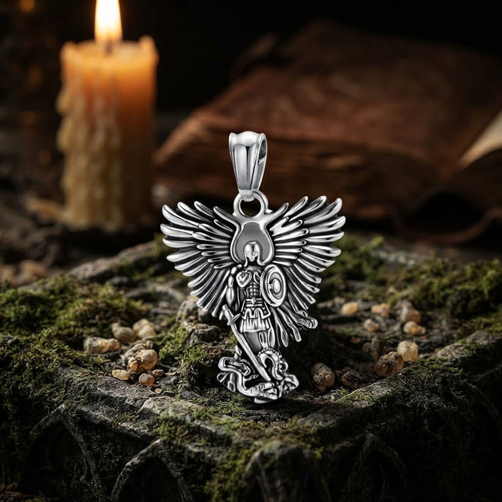 Vintage Archangel Saint Michael Pendant in Stainless Steel