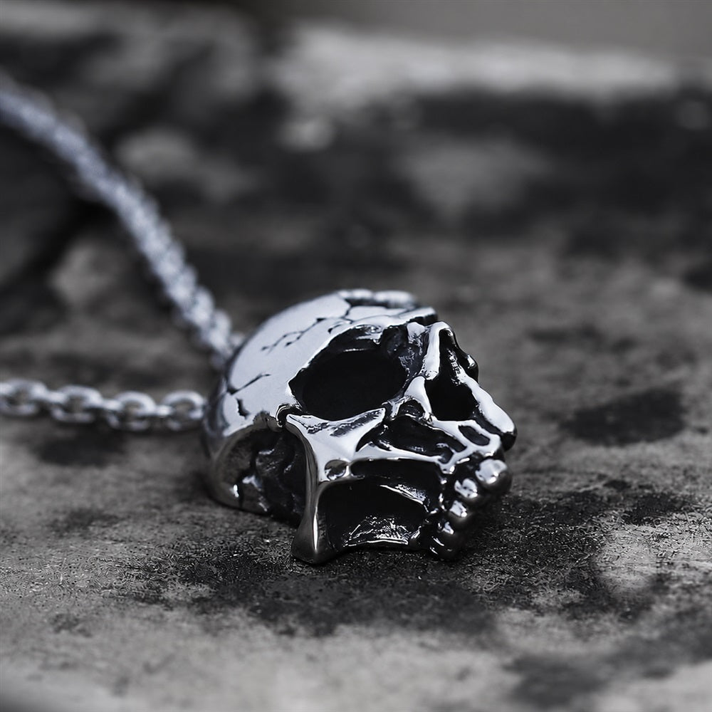 Damaged Half Face Skull Necklace