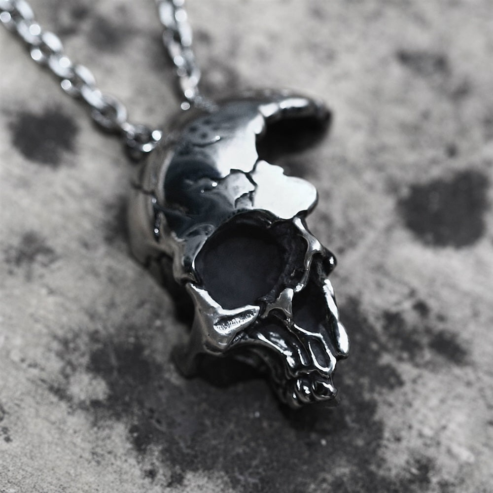 Damaged Half Face Skull Necklace