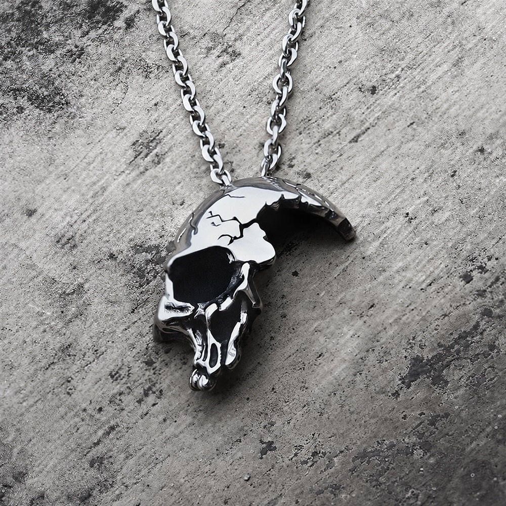 Damaged Half Face Skull Necklace
