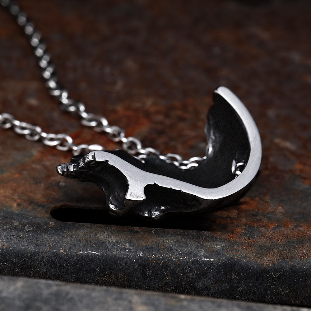 Damaged Half Face Skull Necklace