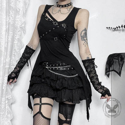 Dark-Style Irregular Gothic Fitted Vest Top