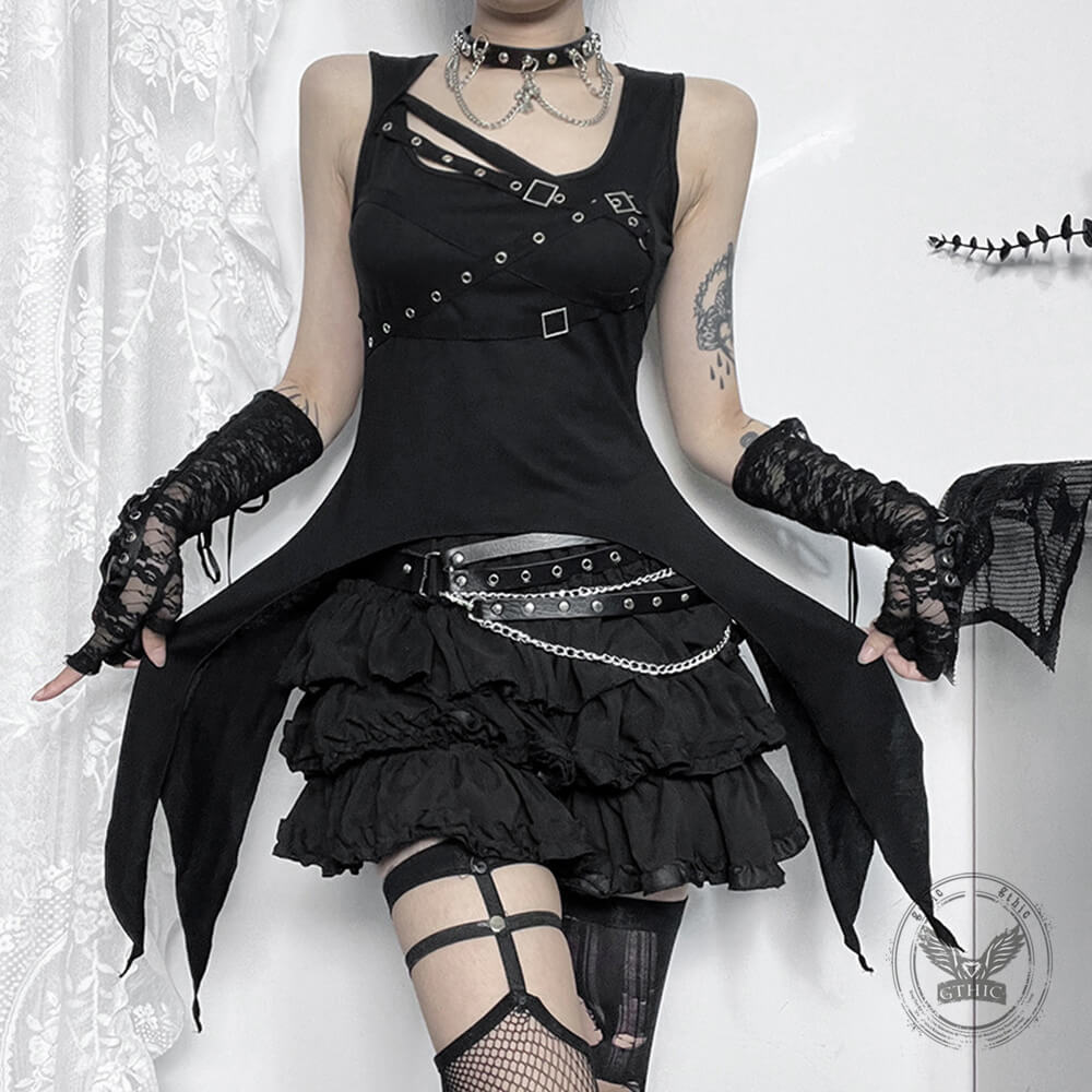 Dark-Style Irregular Gothic Fitted Vest Top