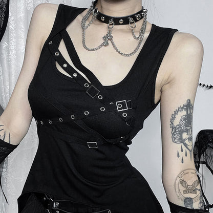 Dark-Style Irregular Gothic Fitted Vest Top