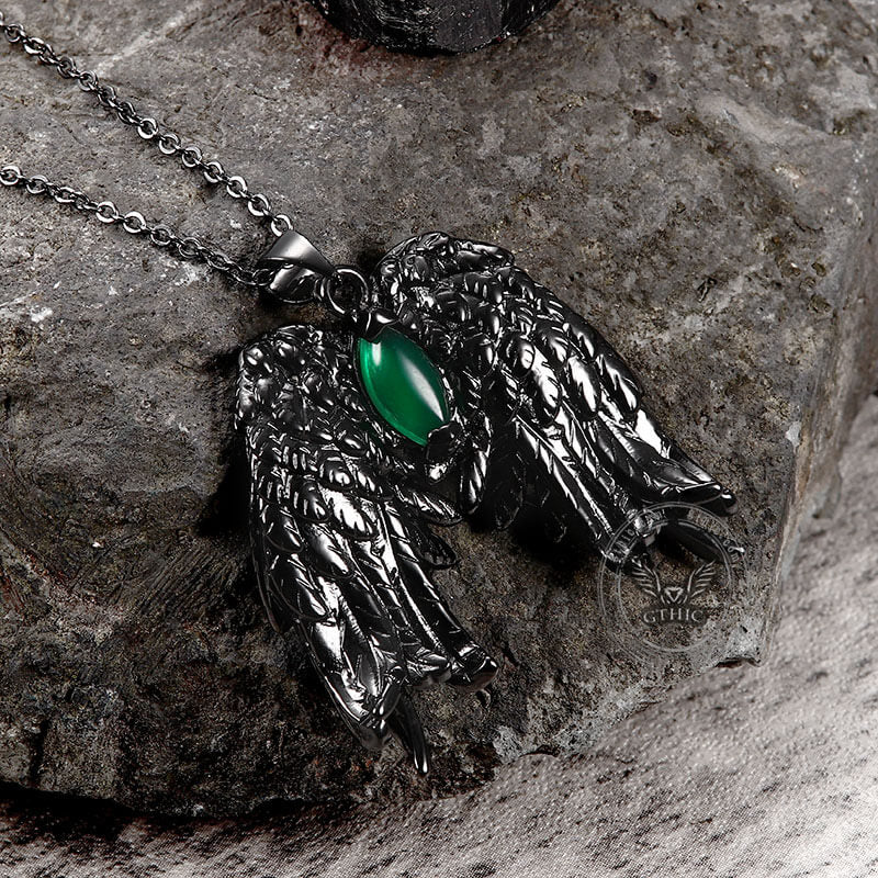 Dark Angel Wing Gothic Pendant in Brass