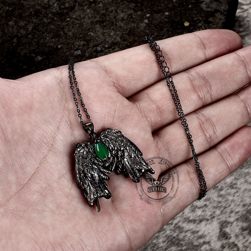 Dark Angel Wing Gothic Pendant in Brass