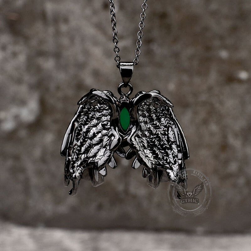 Dark Angel Wing Gothic Pendant in Brass