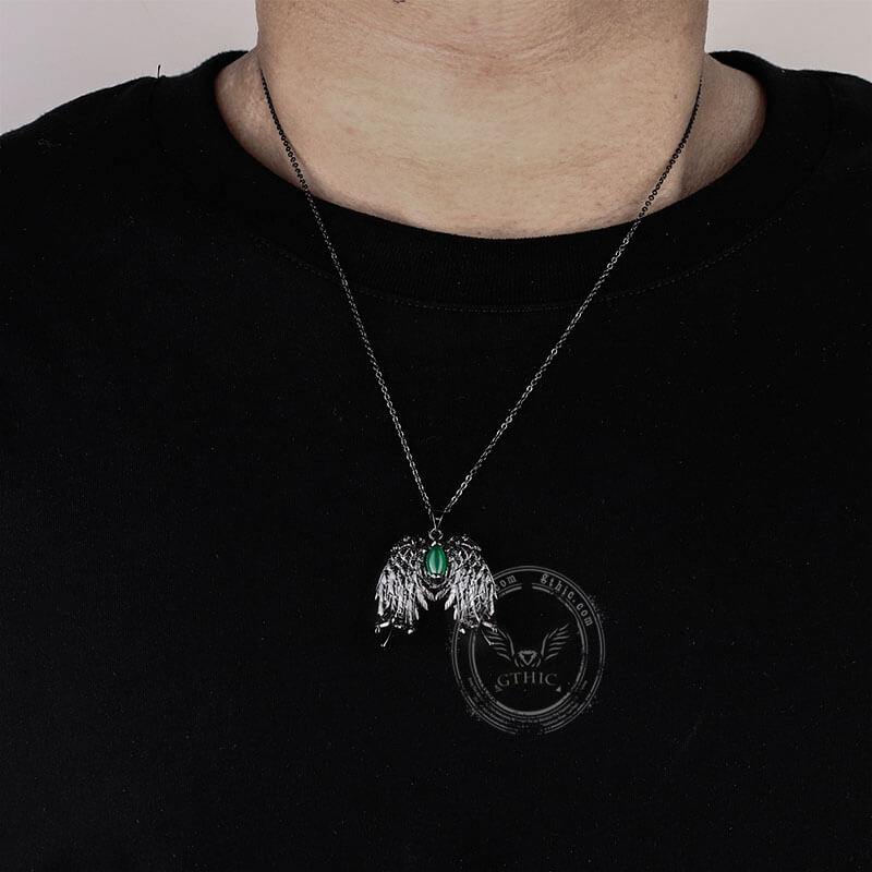Dark Angel Wing Gothic Pendant in Brass
