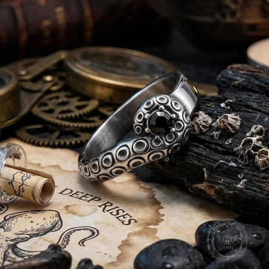 Dark Gem Octopus Tentacle Vintage Ring in Stainless Steel