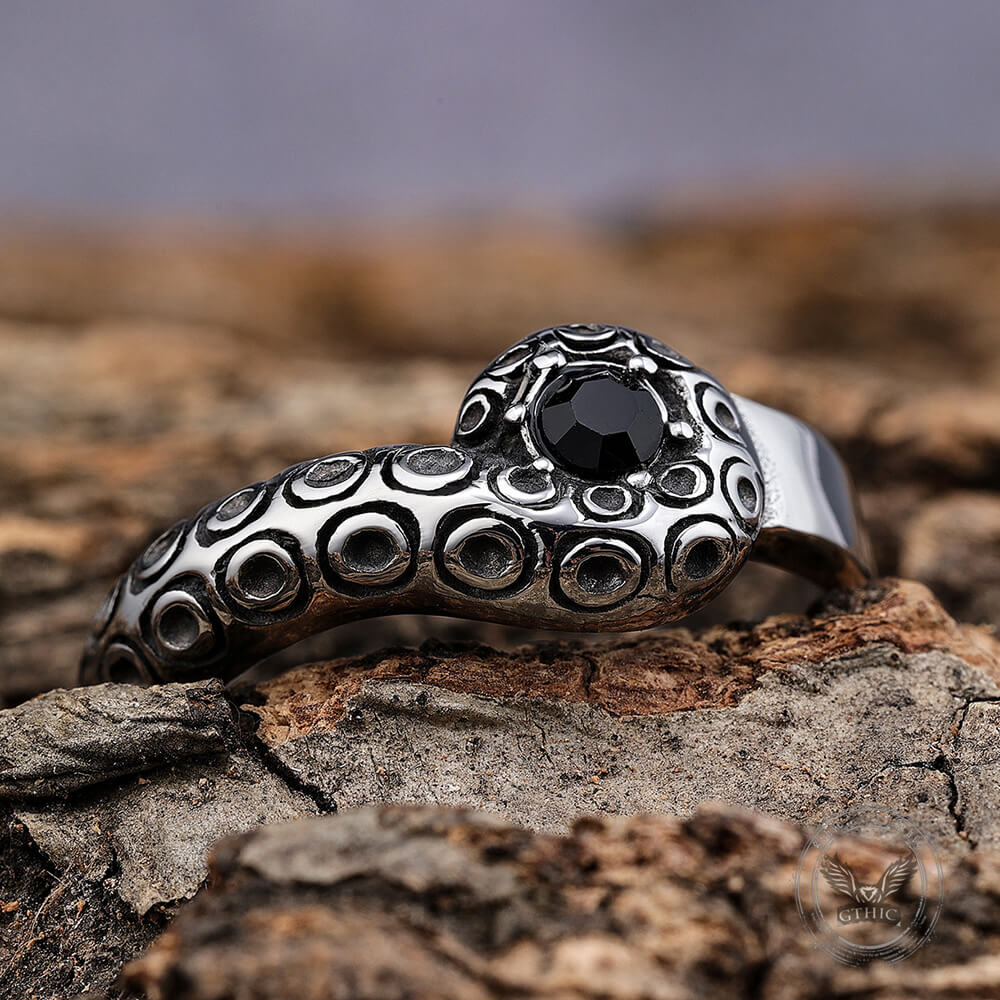 Dark Gem Octopus Tentacle Vintage Ring in Stainless Steel