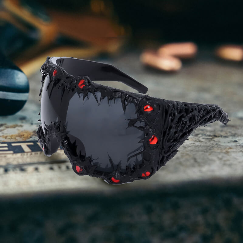 Dark Gothic Black Python Drip Glue Square PC Sunglasses