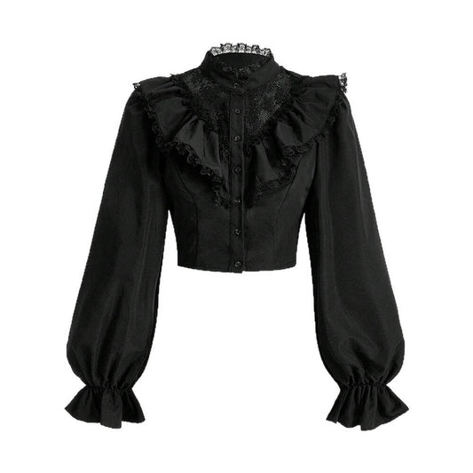 Dark Lace Hollow Ruffled Gothic Shirt Top