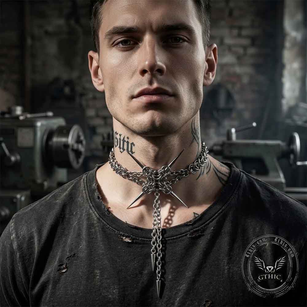 Dark Punk Spike Stainless Steel Clavicle Necklace