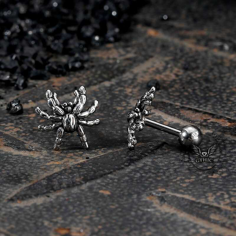 Dark Scary Spider Animal Earrings in Stainless Steel